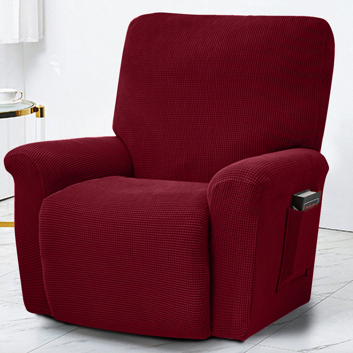 Polar Fleece Recliner Chair Cover, 4-Piece Soft Plush Slipcover with Pocket for Reclining Chairs