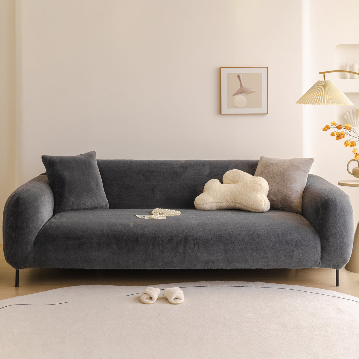 Soft Plush Warm Sofa Cover Stretchable Cozy Velvet Couch Protector for Fall & Winter
