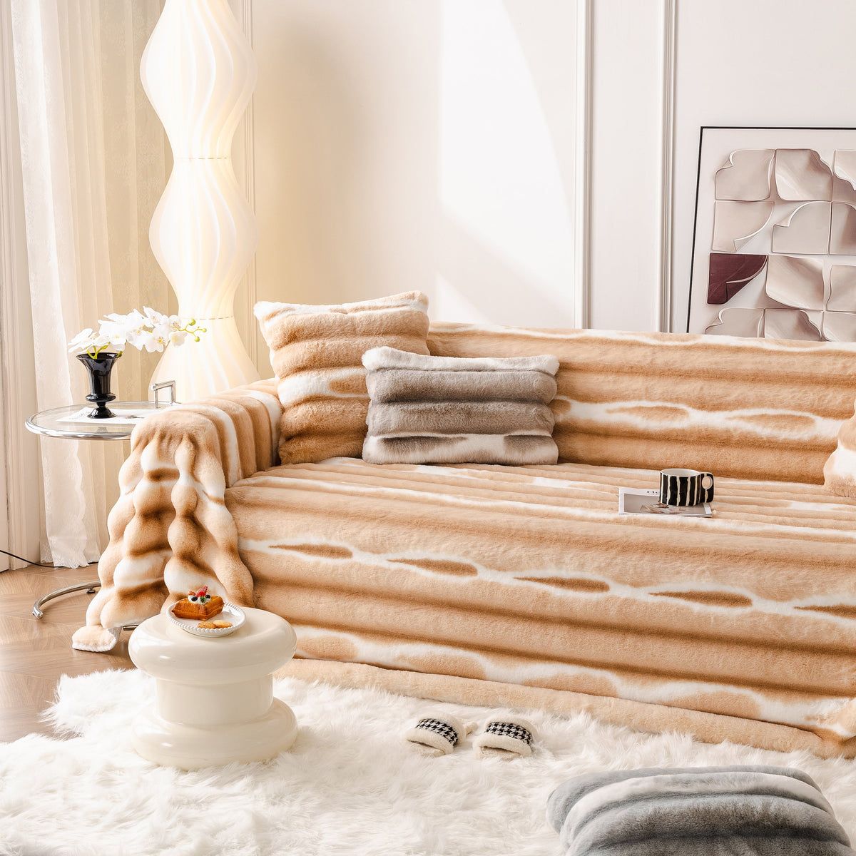 Ultra Soft Faux Fur Couch Cover – Large, Fluffy, and Elegant Sofa Throw Blanket