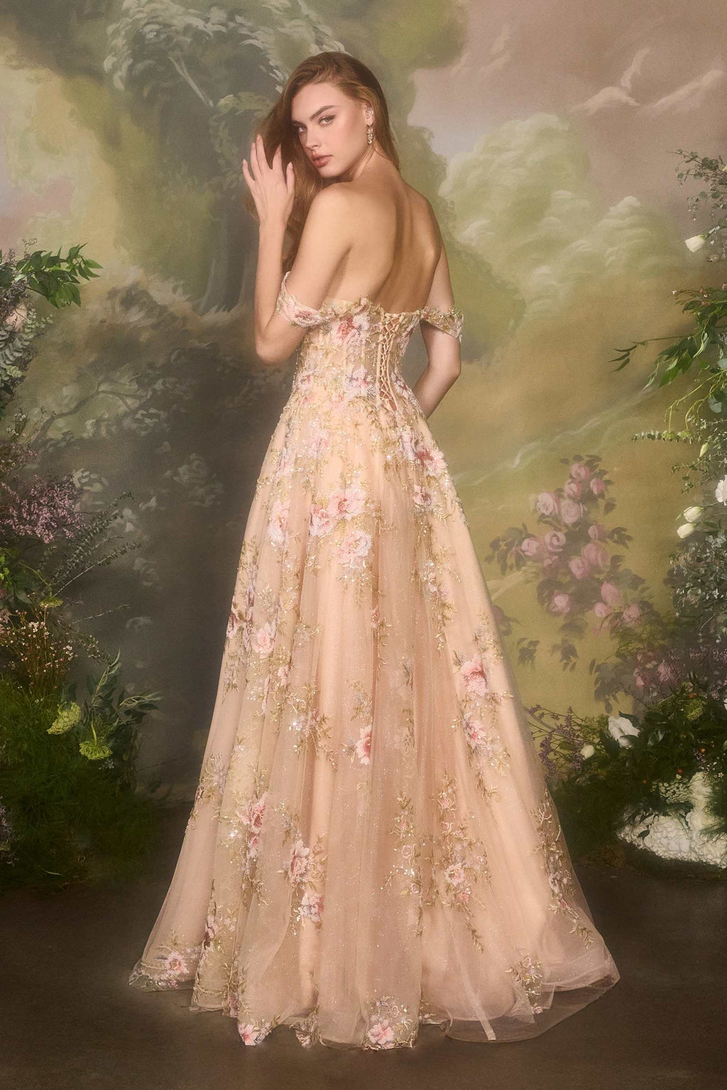 Andrea & Leo A1480 Long A-Line Floral Embroidered Straps Tulle Gown