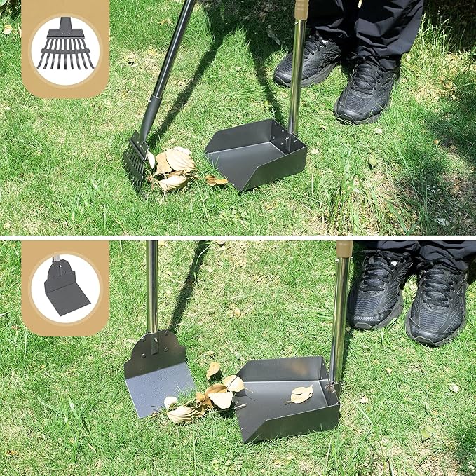 Heeyoo Dog Pooper Scooper, Dog Poop Tray and Rake Set, Pet Waste Removal Scoop with Long Adjustable Sectional Stainless Handles