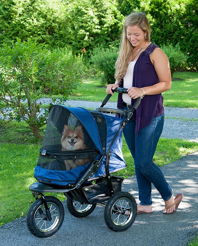 Pet Gear No-Zip Jogger Pet Stroller for Cats/Dogs, Zipperless Entry, Airless Tires, Easy One-Hand Fold, Cup Holder + Storage Basket, Navy