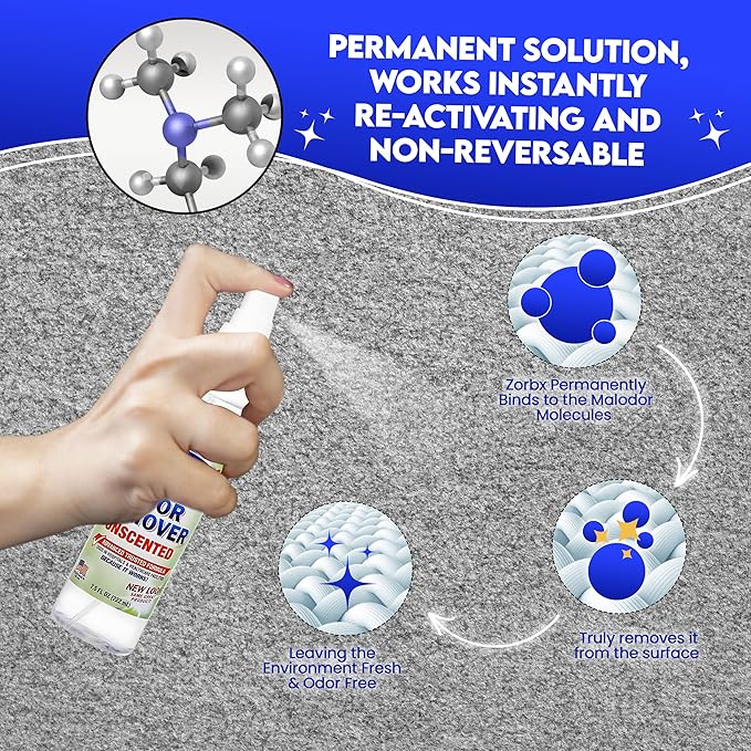 ZORBX Unscented Odor Eliminator for Strong Odor 16 Oz + 7.5 Oz + 2 Oz - Used in Hospitals & Healthcare Facilities - Advanced Formula, Fast-Acting Odor Remover Spray for Dog, Cat, House & Carpet