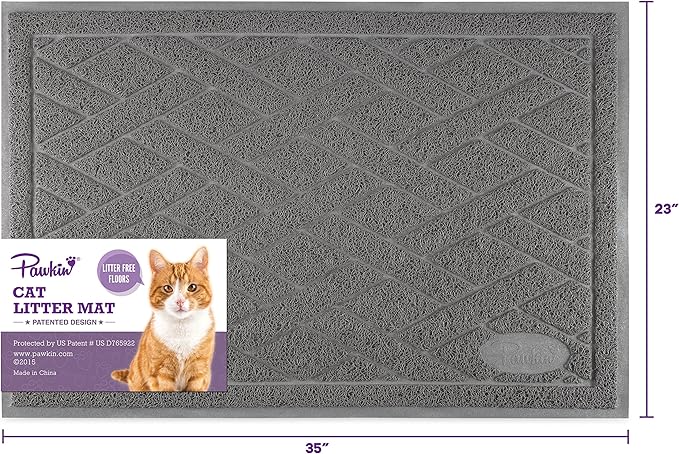 Pawkin Cat Litter Mat, Patented Design with Litter Lock Mesh, Extra Large, Durable, Easy to Clean, Soft, Fits Under Litter Box, Litter Free Floors, Gray