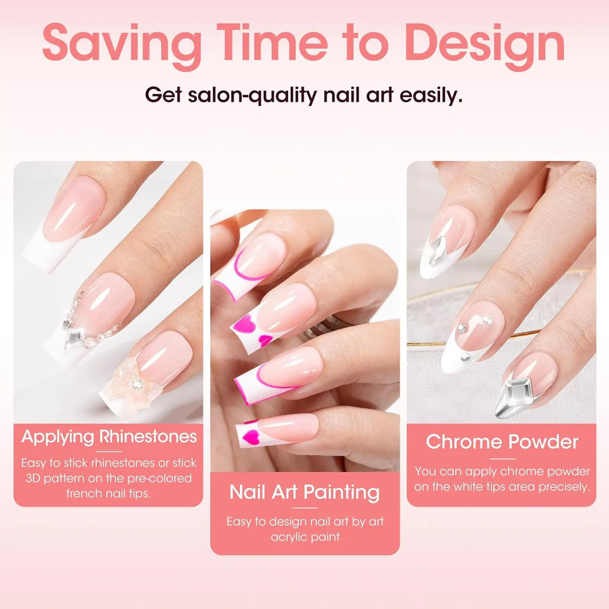 French Tips Press-on Nail Long Lasting Elegant Artificial Nail Manicure Art for Daily Lives Everyday Use