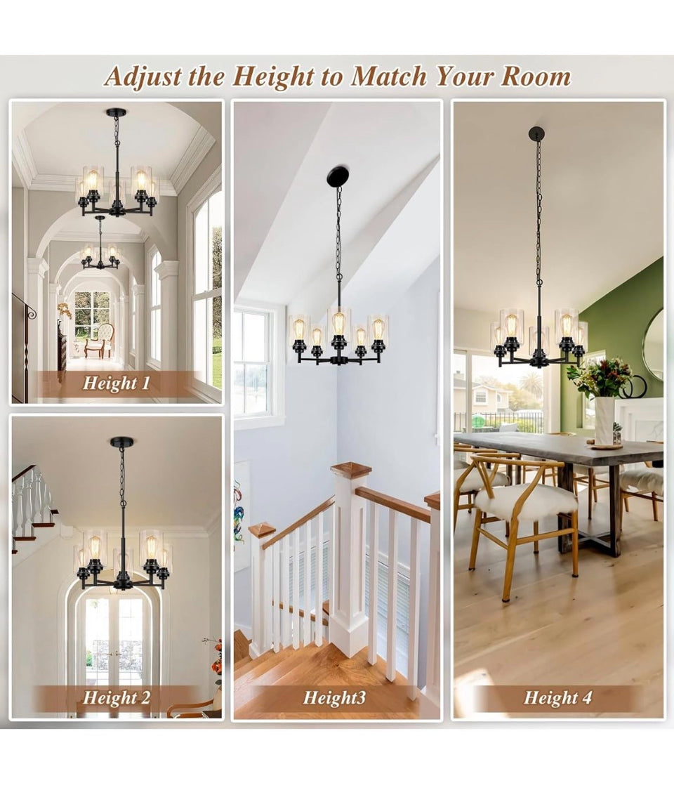 JAZAVA 5-Lights Modern Chandeliers, Pendant Lighting Hanging Adjustable Island,Semi Flush Ceiling Lights for Dinging Room Living Room Kitchen Bedroom,