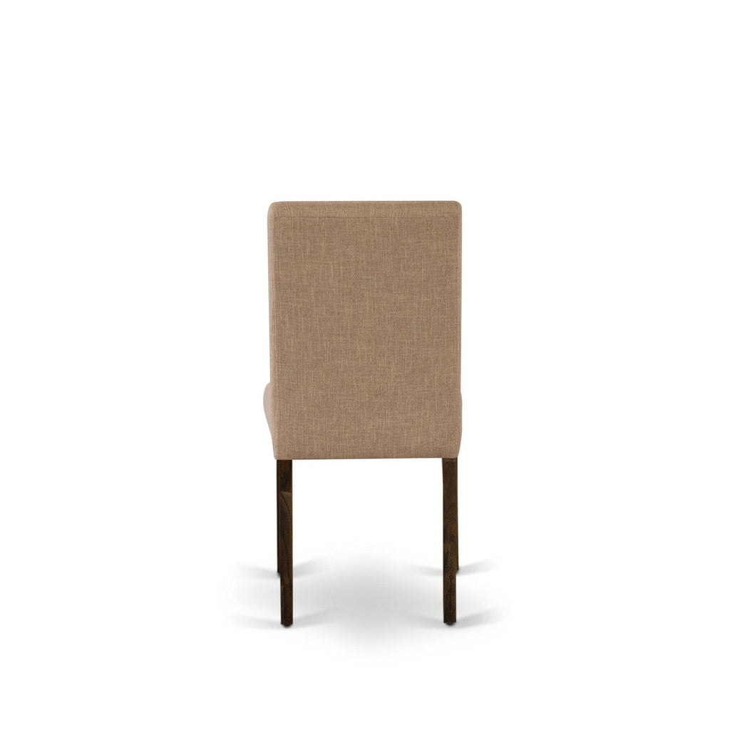 EAST WEST FURNITURE - CNAB5-77-47 - 5-Pc Dining Room Set- 4 Parson Dining Chairs and Kitchen Dining Table - Light Sable Linen Fabric Seat and Stylish Chair Back (Distressed Jacobean Finish)