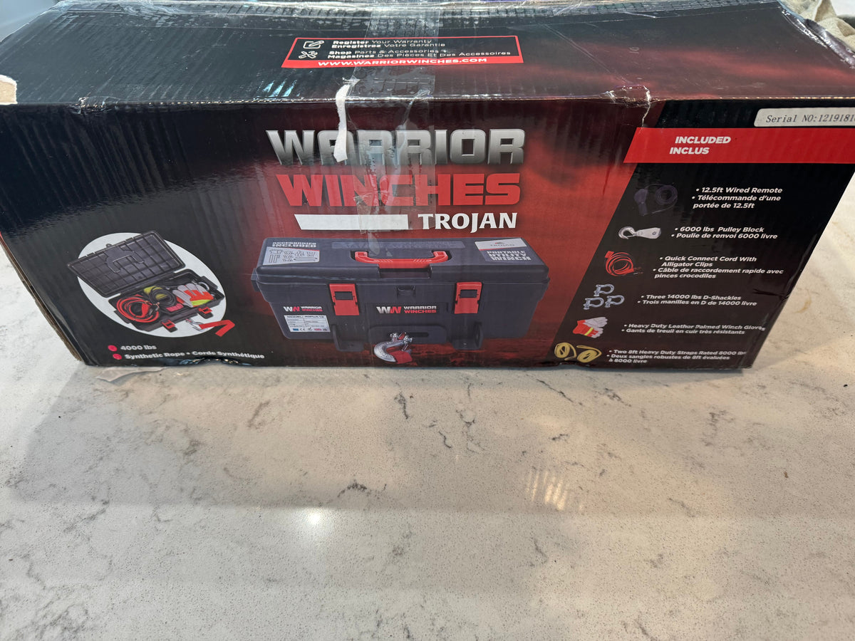Trojan Portable 12v Electric Winch 4,000lbs - ATV/UTV Winch with Synthetic Rope, Easy to Carry, No Installation – Ideal for Truck, Off