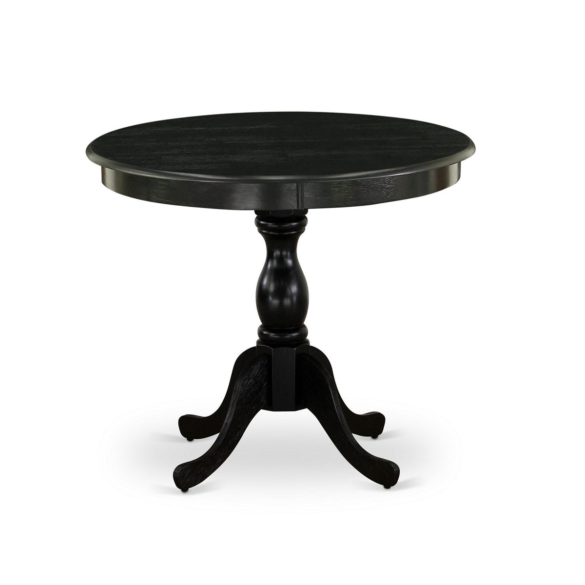 EAST WEST FURNITURE - AMVA3-BLK-C - 3-Pc Modern Dining Table Set- 2 Wood Dining Chair and Dining Room Table - Linen Fabric Seat and Slatted Chair Back (Black Finish)