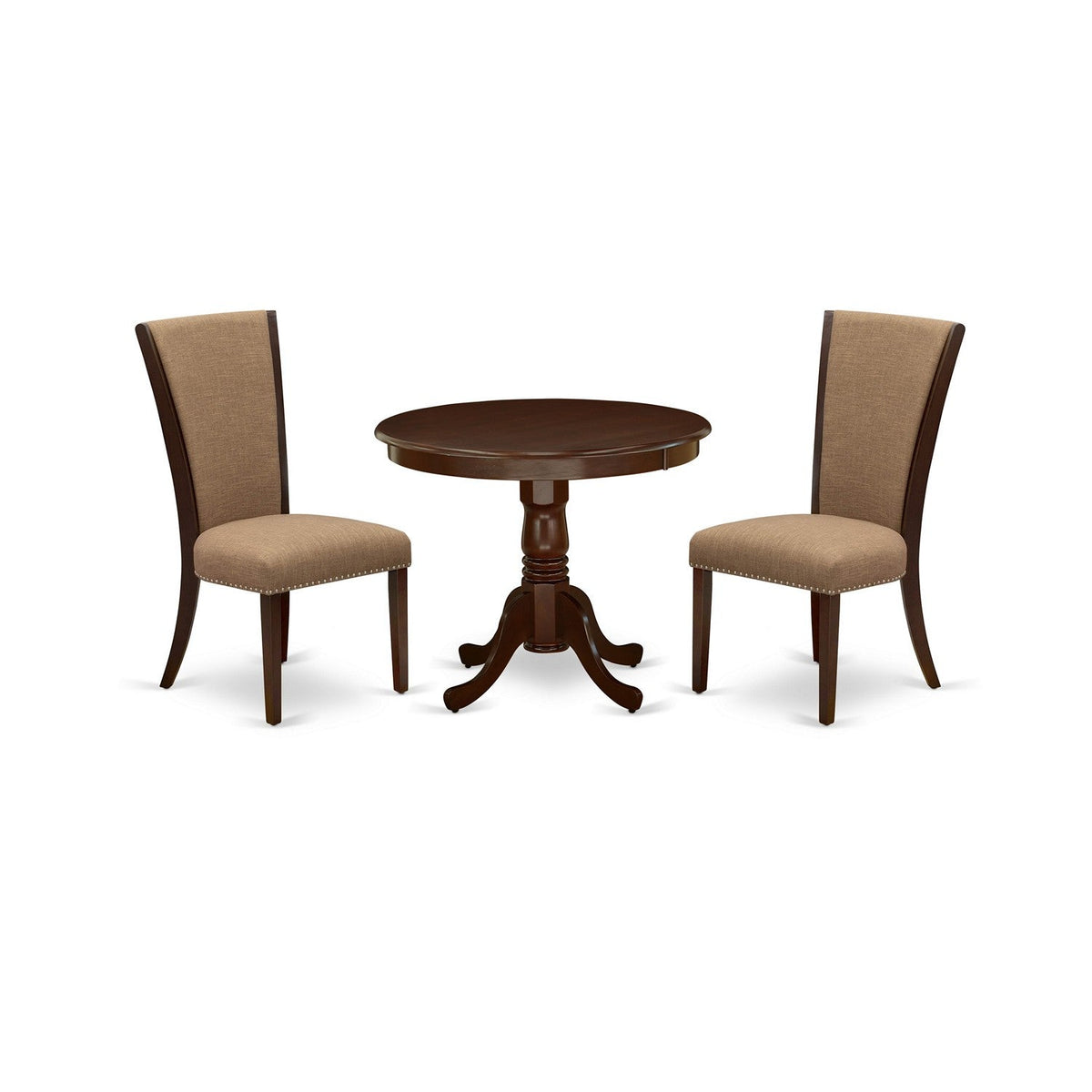 EAST WEST FURNITURE - ANVE3-MAH-47 - 3 Pc Kitchen Dining Set - 2 Light Sable Linen Fabric Parson Dining Chairs with High Back and 1 Modern Kitchen Table - Mahogany Finish