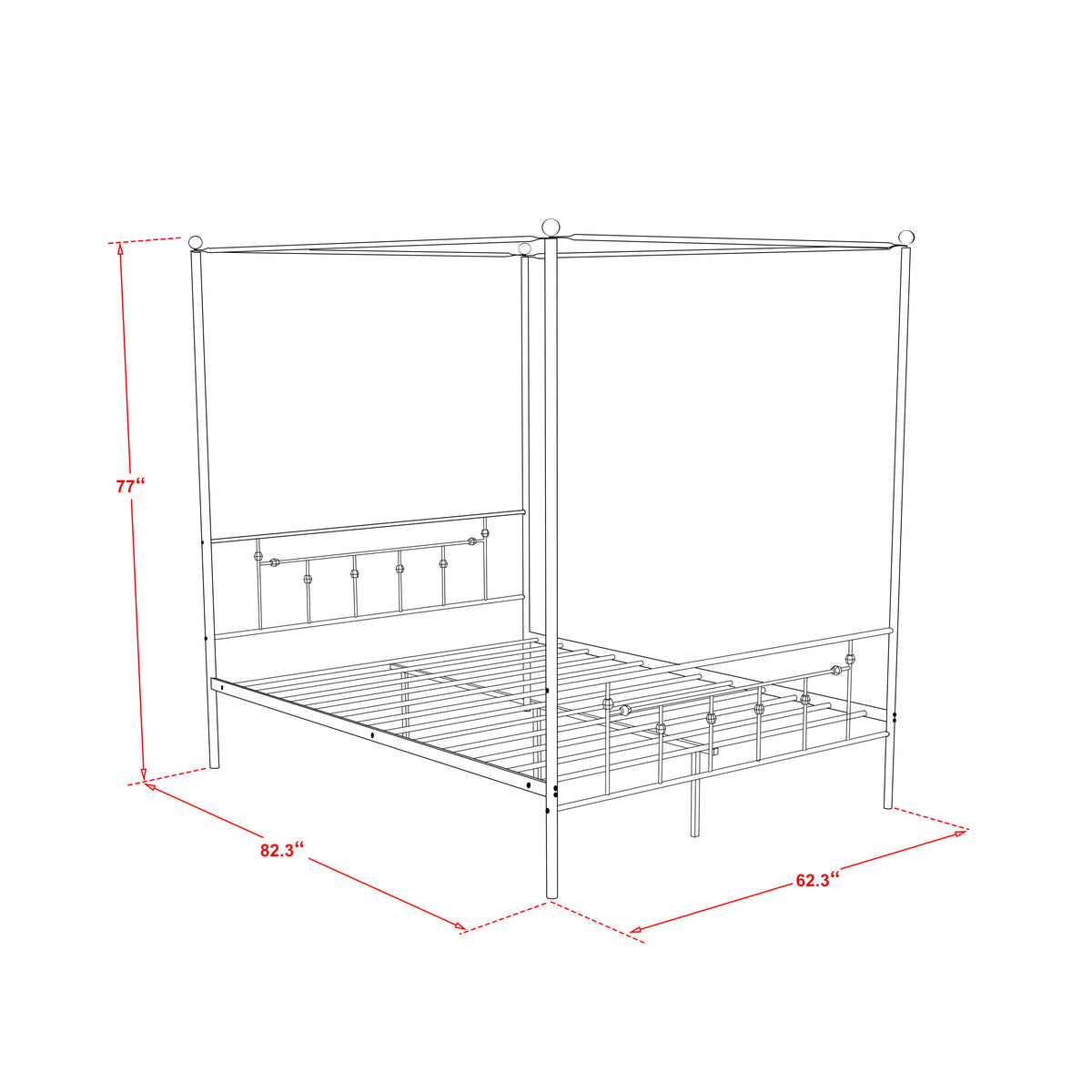 EAST WEST FURNITURE - ATQCWHI - Anniston Queen Bed with Luxurious Style Headboard and Footboard - Canopy Metal Frame in Powder Coating Linen white