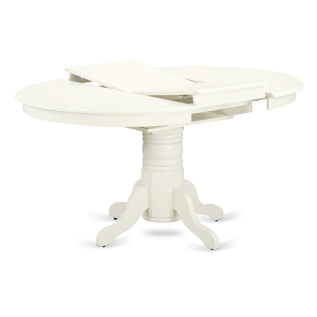 EAST WEST FURNITURE - AVVA5-LWH-W - 5-Piece Modern Dining Set- 4 Mid Century Chair with Wooden Seat and Slatted Chair Back - Removable leaf Oval Dining Table - linen white Finish