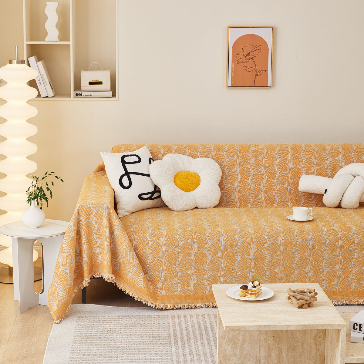 Leaf Universal Furniture Protector Chenille Couch Cover, Large Couch Cover Blanket for Couch Sofa
