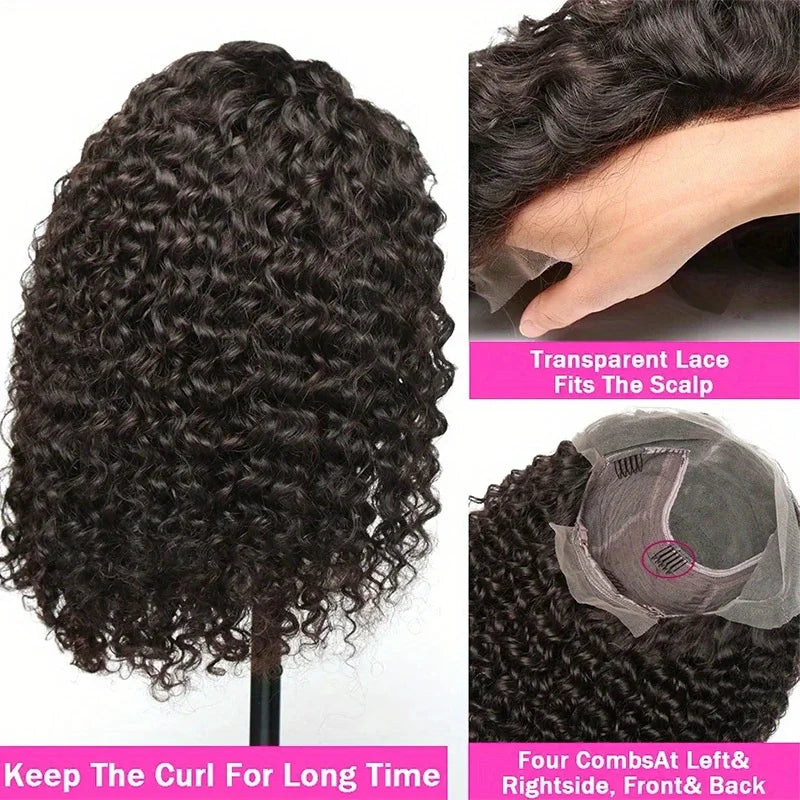 200% Density Curly Short Bob Wig Deep Wave Human Hair Bob Wigs 13x4 Lace Frontal  4x4 Lace Closure Wig Deep Curly Short Bob Wigs