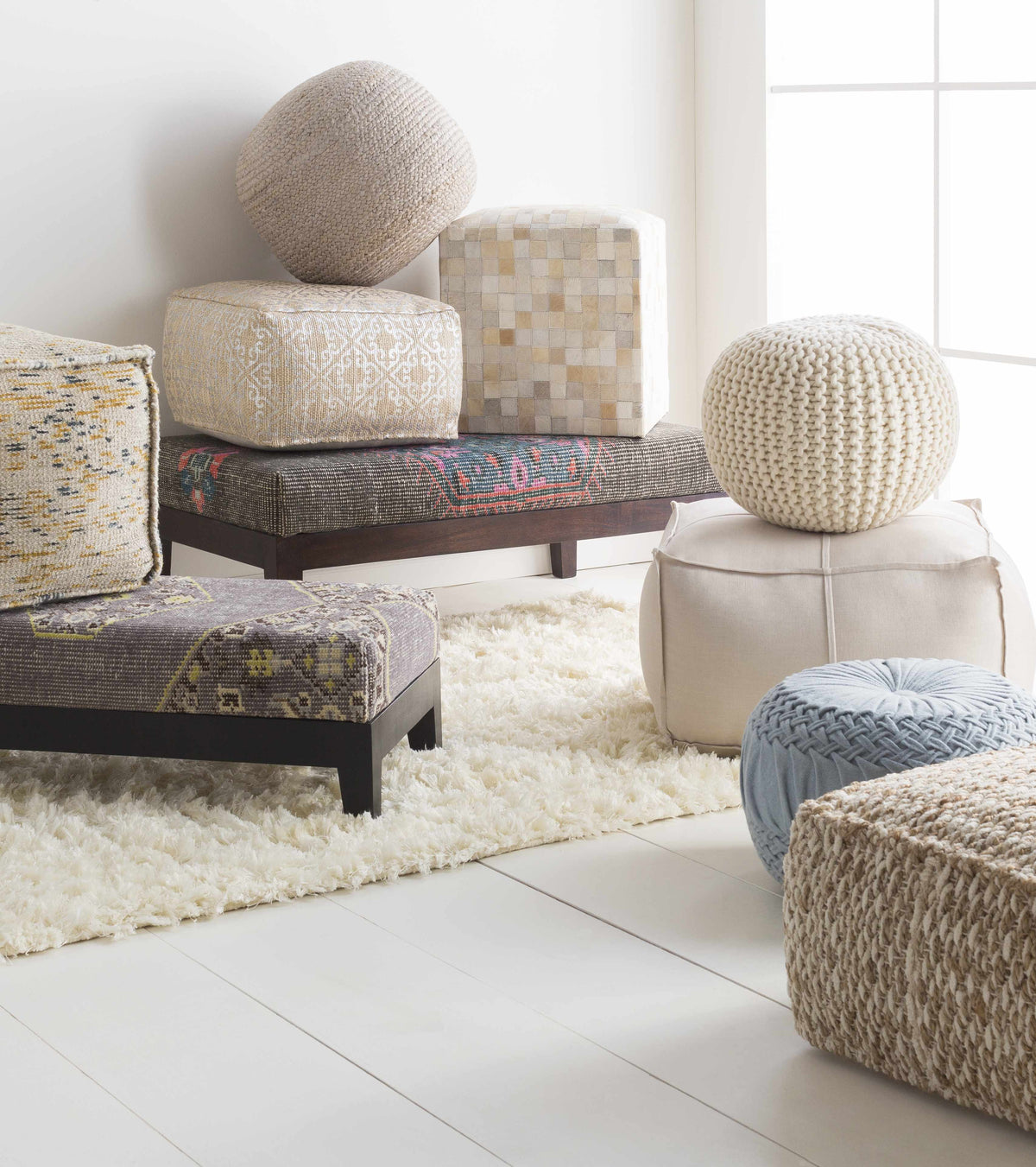 Rockaway Gray Knitted Jute Pouf