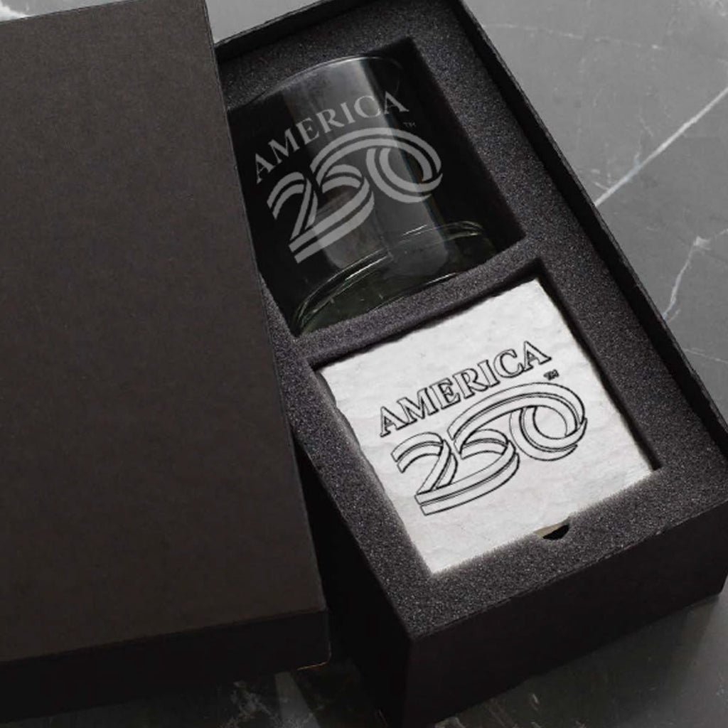 America250 Rocks Glass with Coaster Commemorative Gift Set