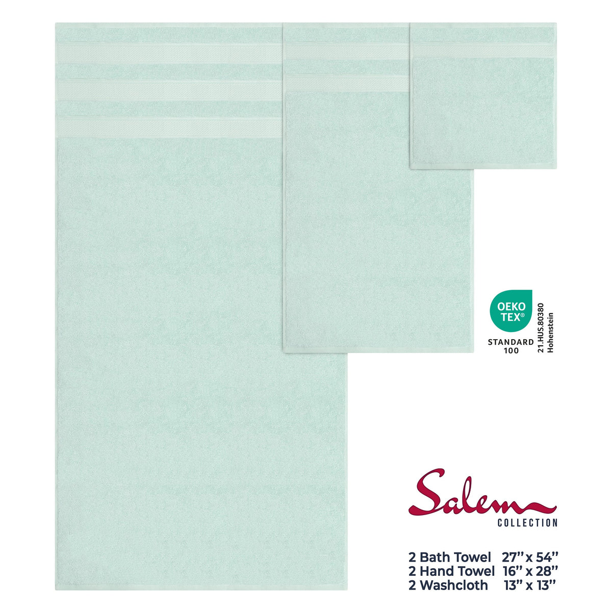 Salem 6 Piece 100% Cotton Luxury Bath Towel Set