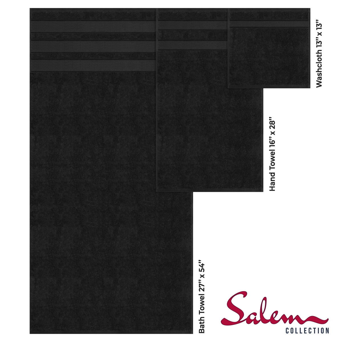 Salem 6 Piece 100% Cotton Luxury Bath Towel Set - 10 Set Case Pack