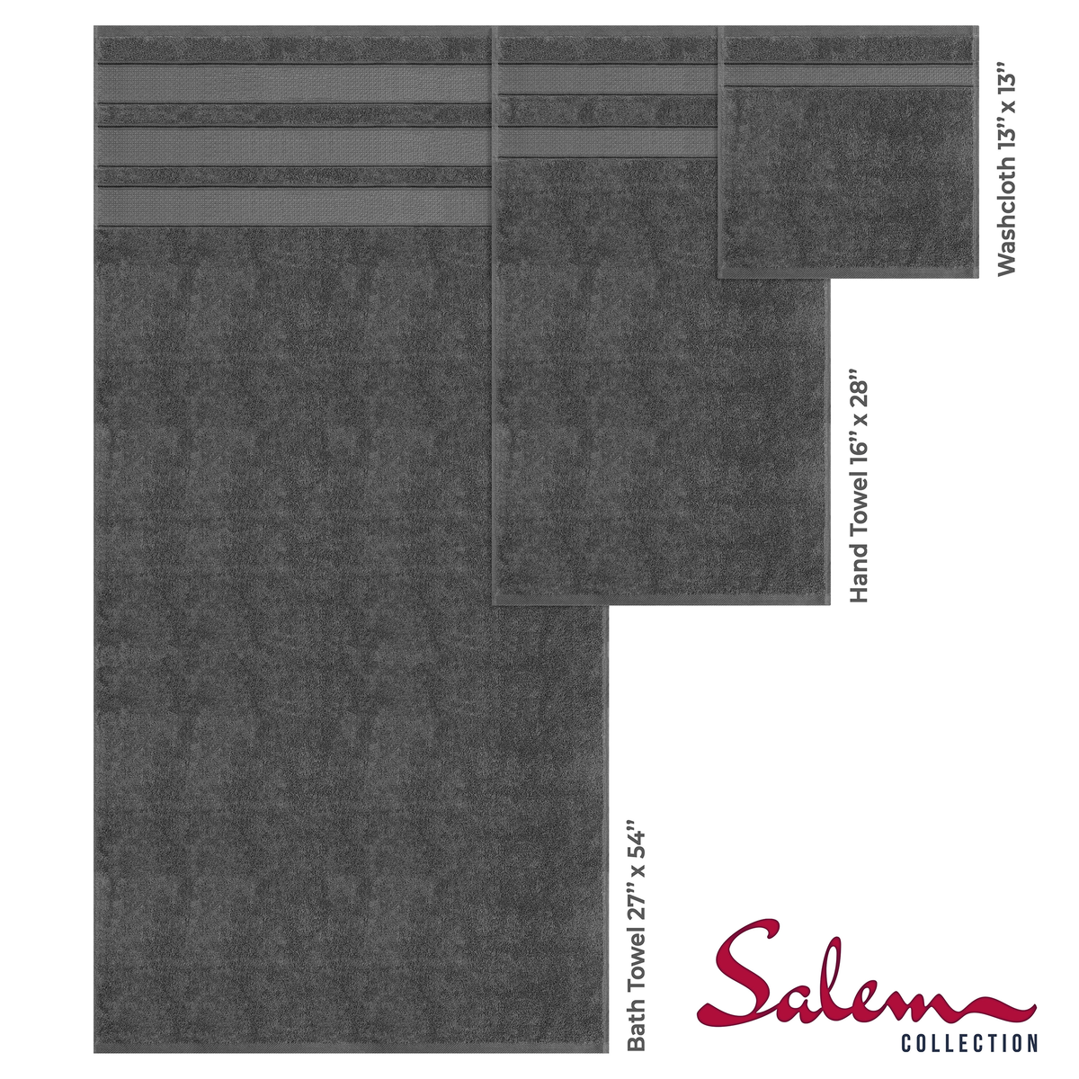 Salem 6 Piece 100% Cotton Luxury Bath Towel Set - 10 Set Case Pack