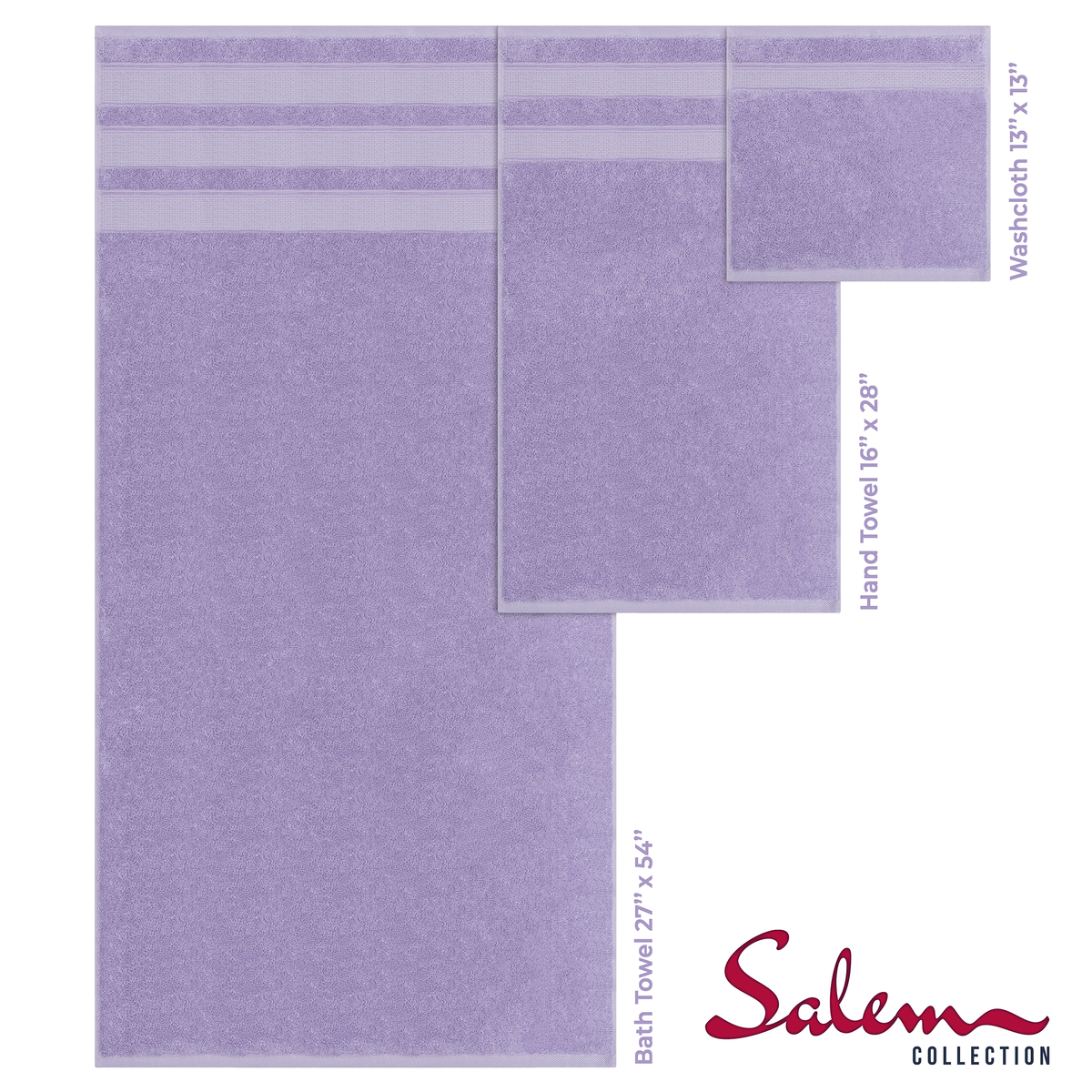 Salem 6 Piece 100% Cotton Luxury Bath Towel Set - 10 Set Case Pack