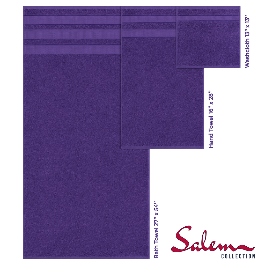 Salem 6 Piece 100% Cotton Luxury Bath Towel Set - 10 Set Case Pack