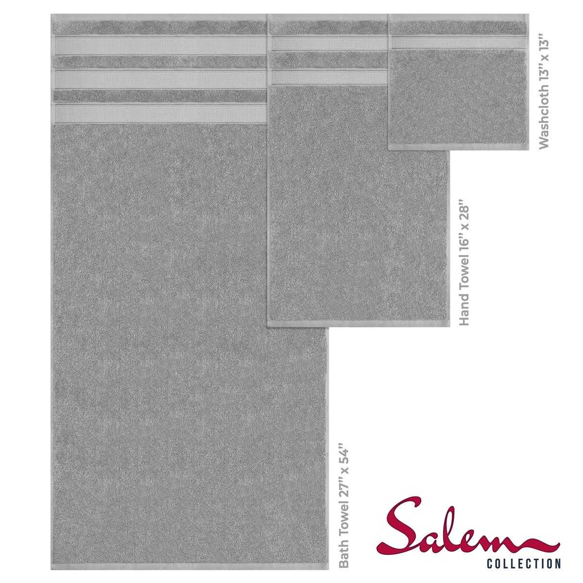 Salem 6 Piece 100% Cotton Luxury Bath Towel Set - 10 Set Case Pack