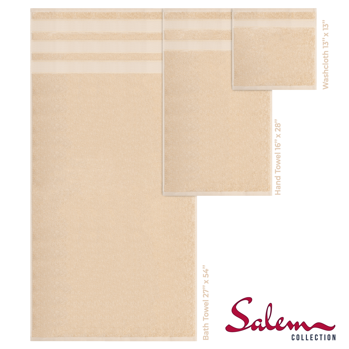 Salem 6 Piece 100% Cotton Luxury Bath Towel Set - 10 Set Case Pack