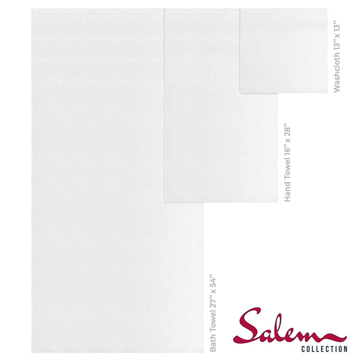 Salem 6 Piece 100% Cotton Luxury Bath Towel Set - 10 Set Case Pack