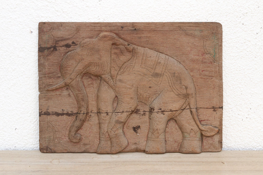 Antique Thai Elephant Carved Panel