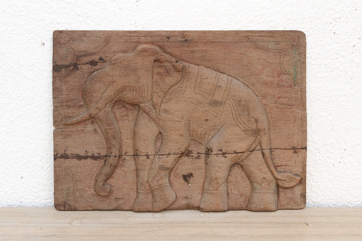 Antique Thai Elephant Carved Panel