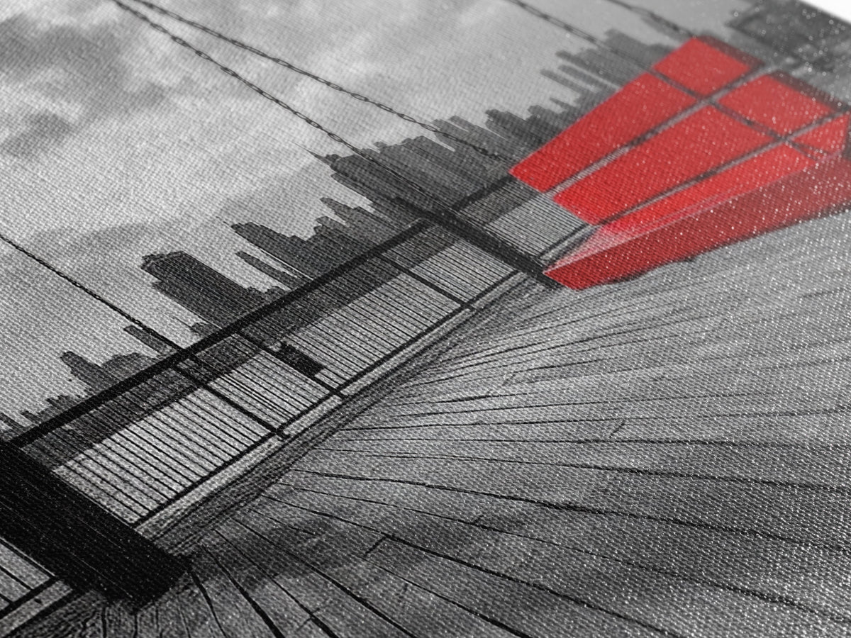 Red Swing, Skyline View, Urban Romance, Canvas Print, Cityscape Wall Art, Modern Minimalist Decor, Contemporary Bedroom Accent