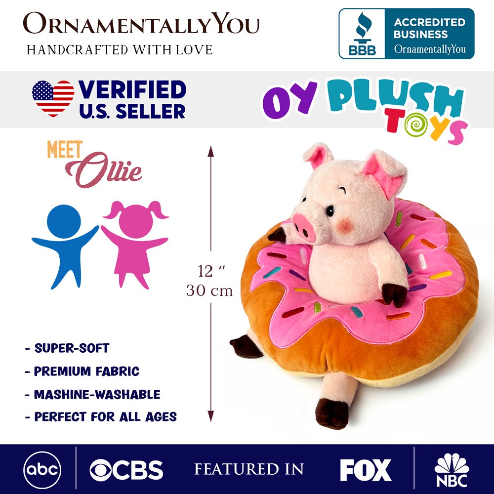 Ollie Oinker the Pig Plushie, Adorable 12" Donut Ring Stuffed Animal for Kids’ Gifts