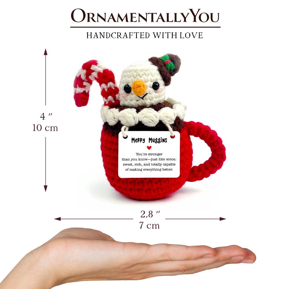 Positivity Hot Cocoa Marshmallow Crochet Support Doll, Christmas Encouragement Gift for Children and Adults