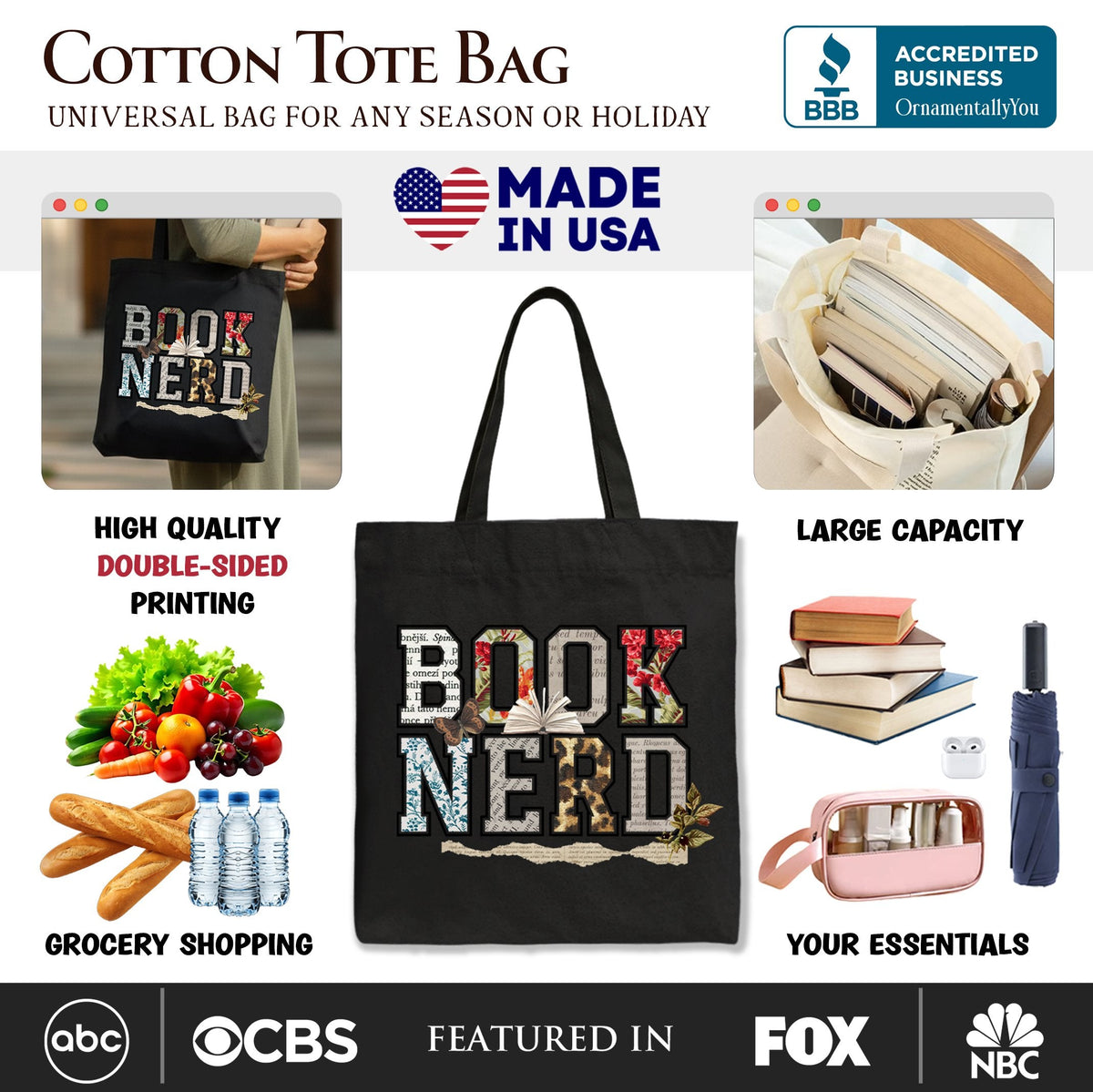 Book Nerd Collage Retro Tote Bag, Bookish Booktok Librarian Gift Shopper