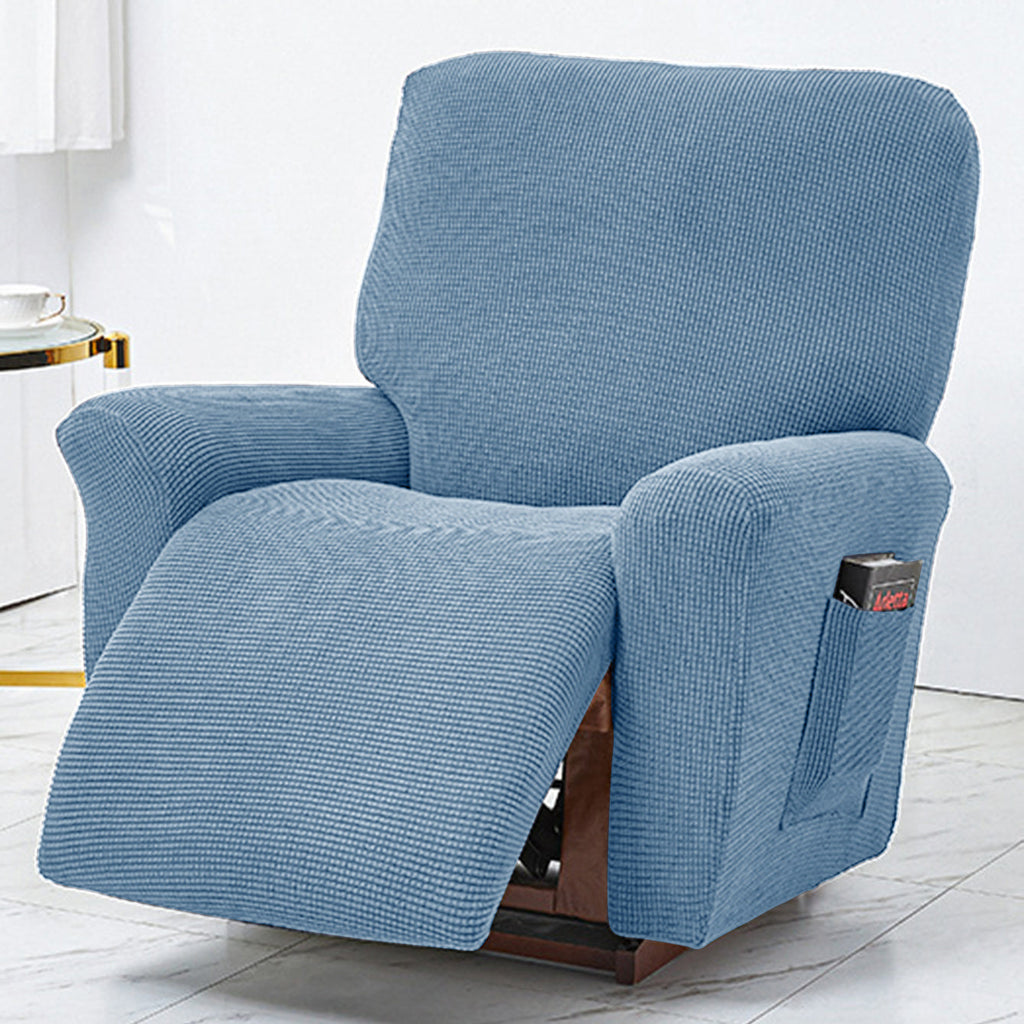 Polar Fleece Recliner Chair Cover, 4-Piece Soft Plush Slipcover with Pocket for Reclining Chairs
