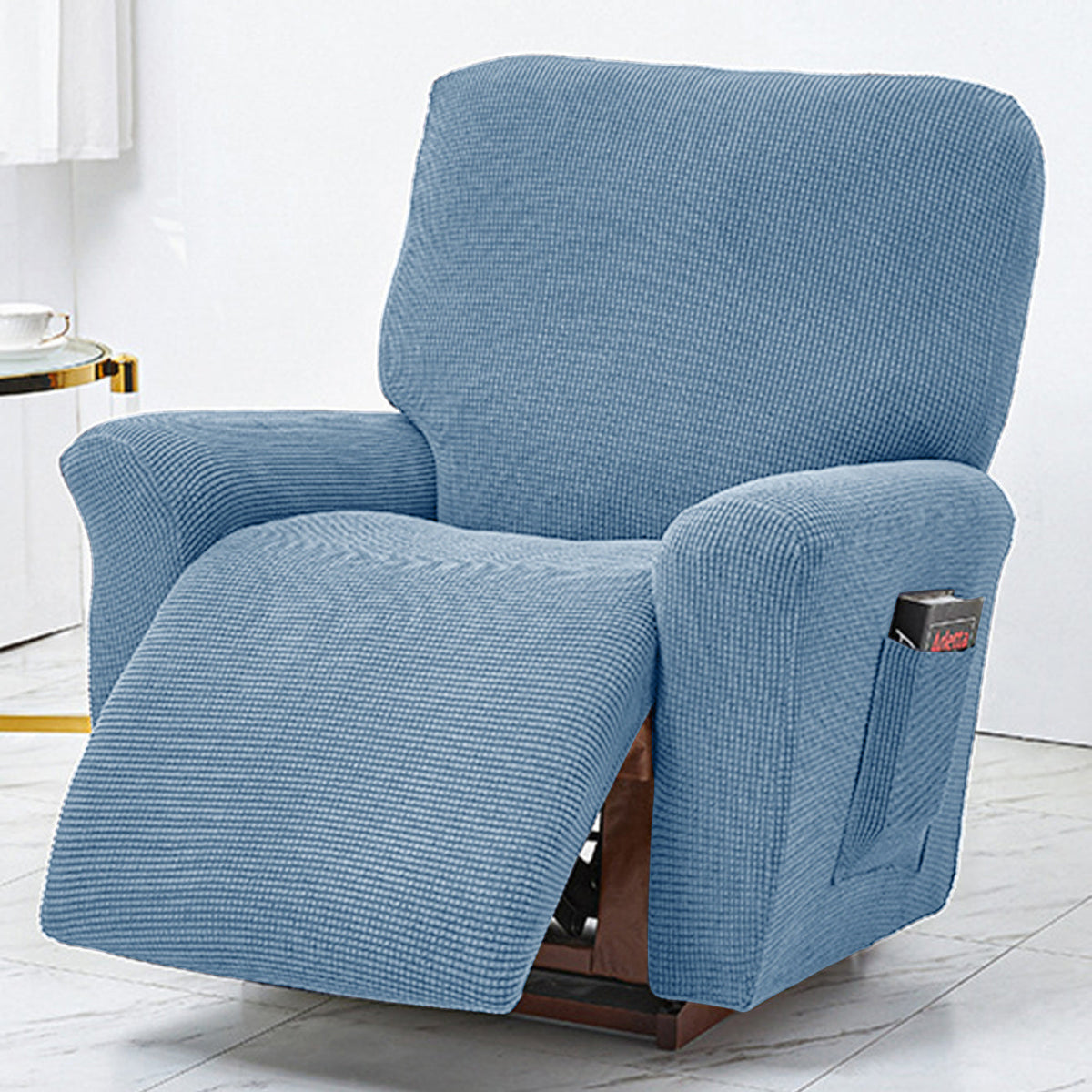 Polar Fleece Recliner Chair Cover, 4-Piece Soft Plush Slipcover with Pocket for Reclining Chairs