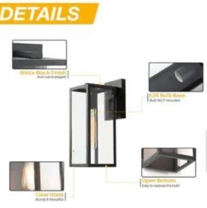 Open Box LNC Modern Black 1-Light Outdoor Wall Lantern Industrial Rectangle Exterior