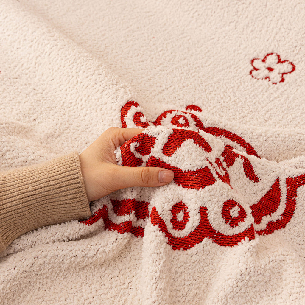 Chinese New Year Sofa Throw Cover Blanket, Decor Festive Red Fu Pattern Couch Cover