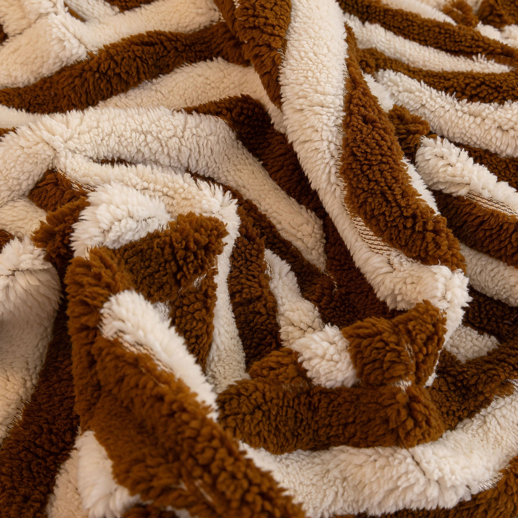 Plush Sherpa Sofa Throw Cover for Sectional, Jacquard Wave Throw Furniture Protector