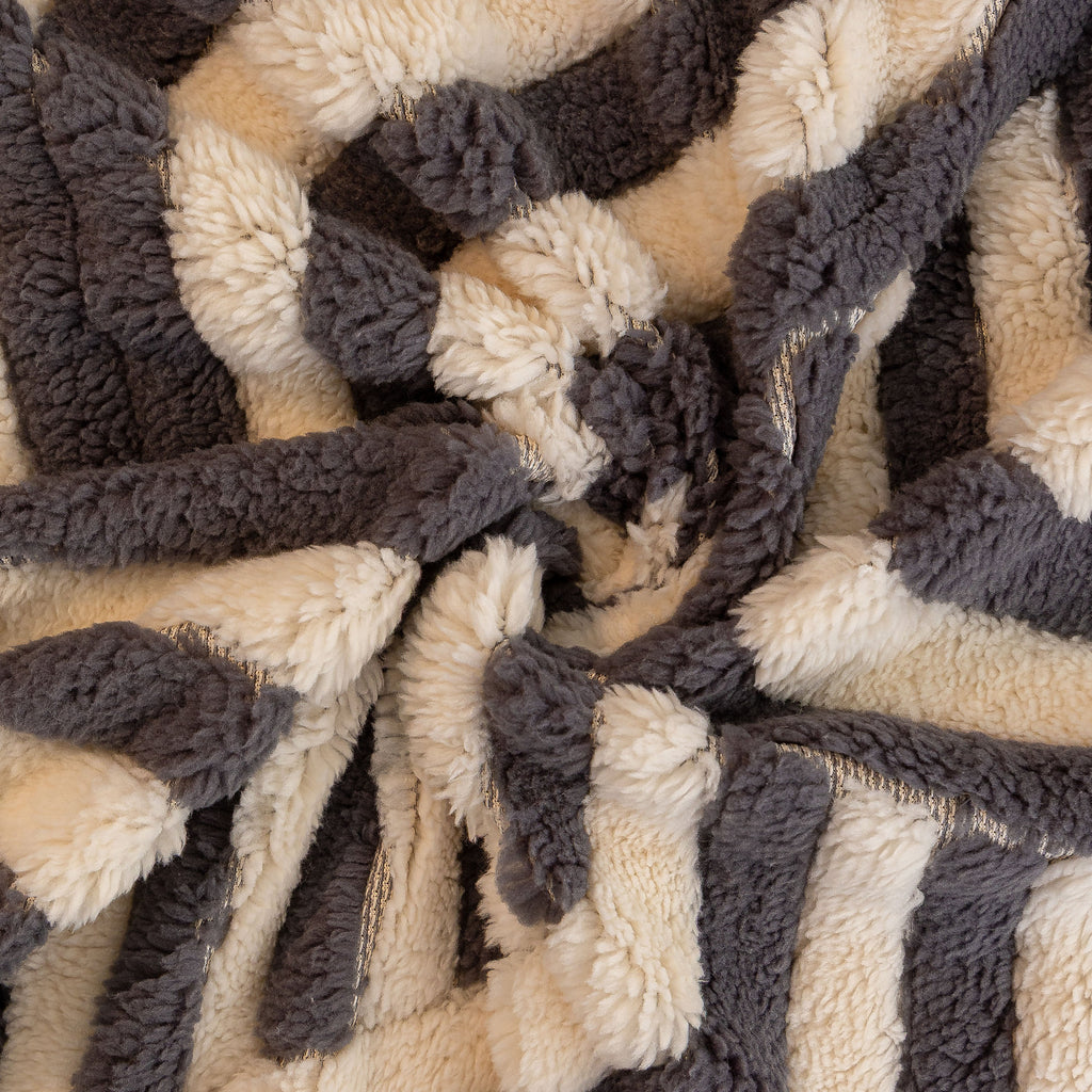 Plush Sherpa Sofa Throw Cover for Sectional, Jacquard Wave Throw Furniture Protector