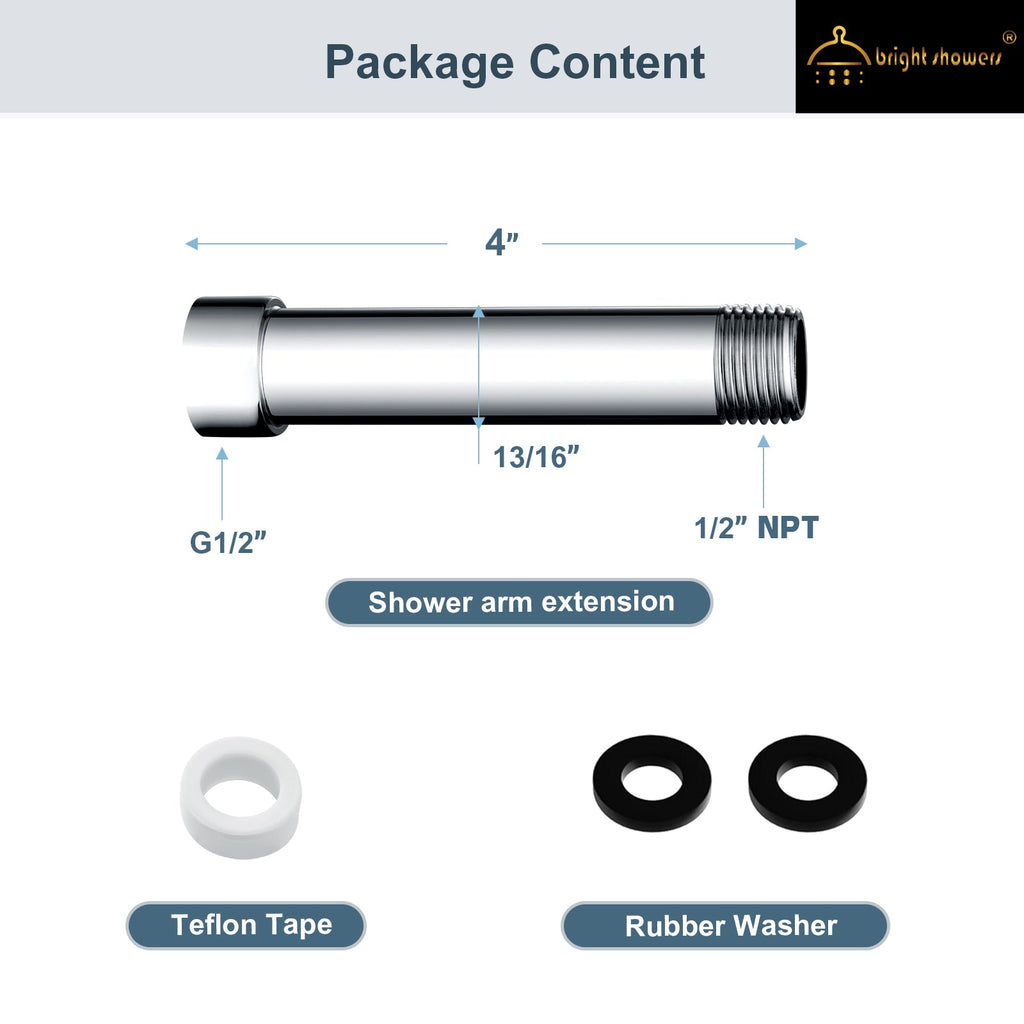 4-Inch & 6-Inch Shower Extension Arm for Rain and Handheld Shower Heads