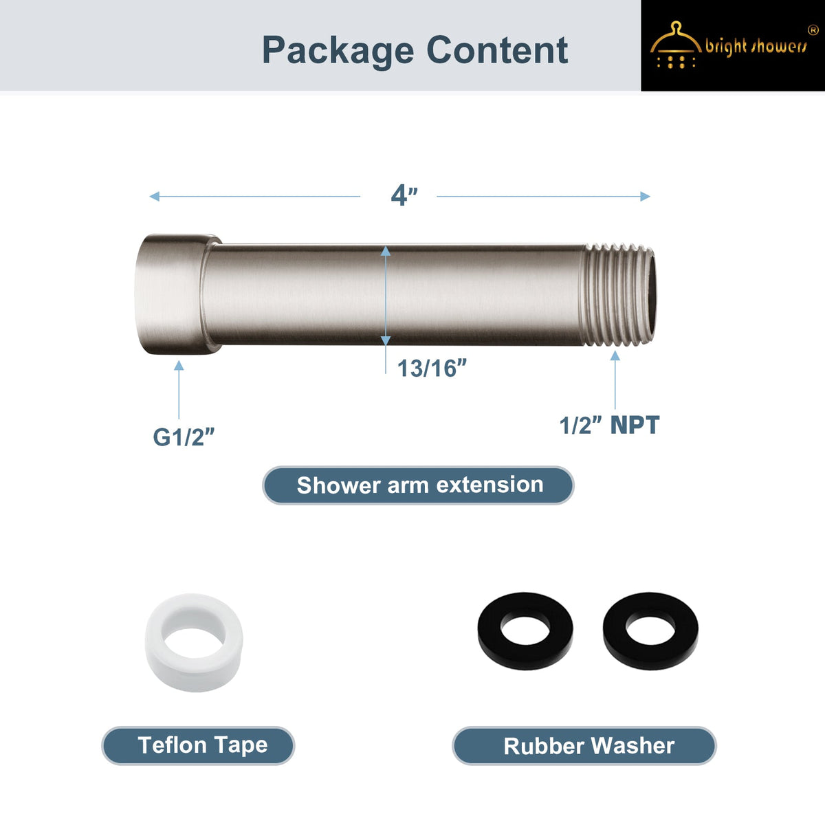 4-Inch & 6-Inch Shower Extension Arm for Rain and Handheld Shower Heads