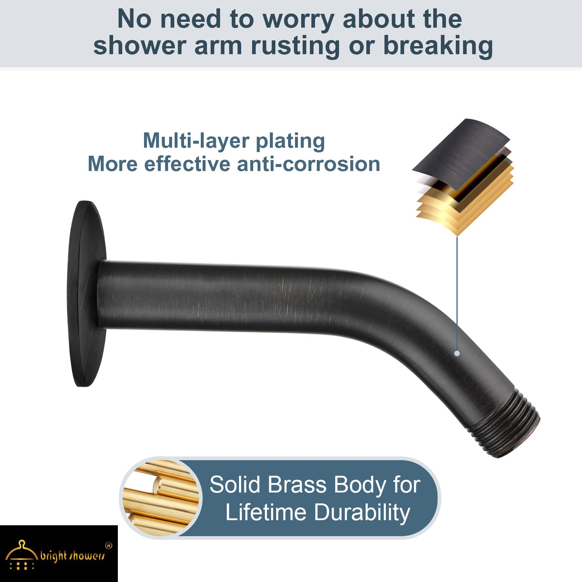 6-Inch Solid Brass Shower Arm with Universal G1/2 Connection