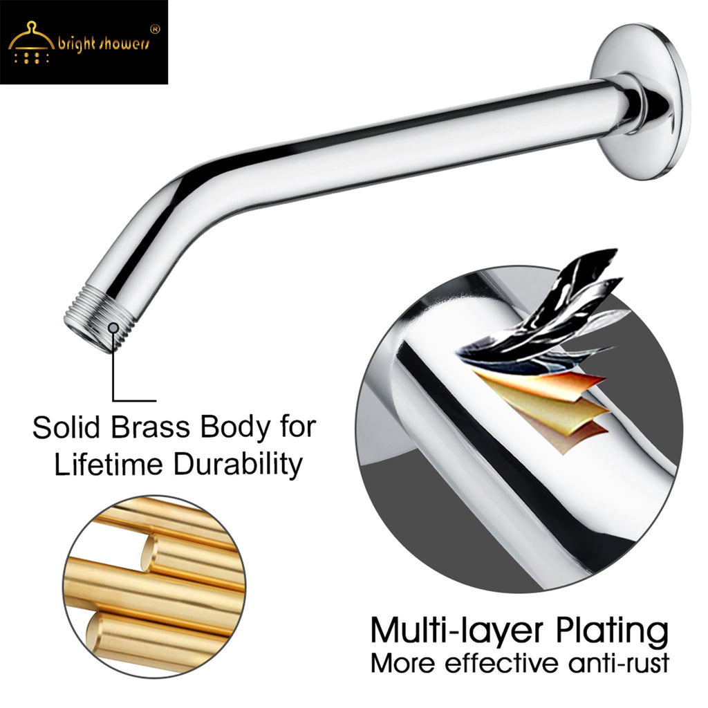 10 Inch Solid Brass Shower Head Extension Arm, Wall Mounted Shower Pipe Arm