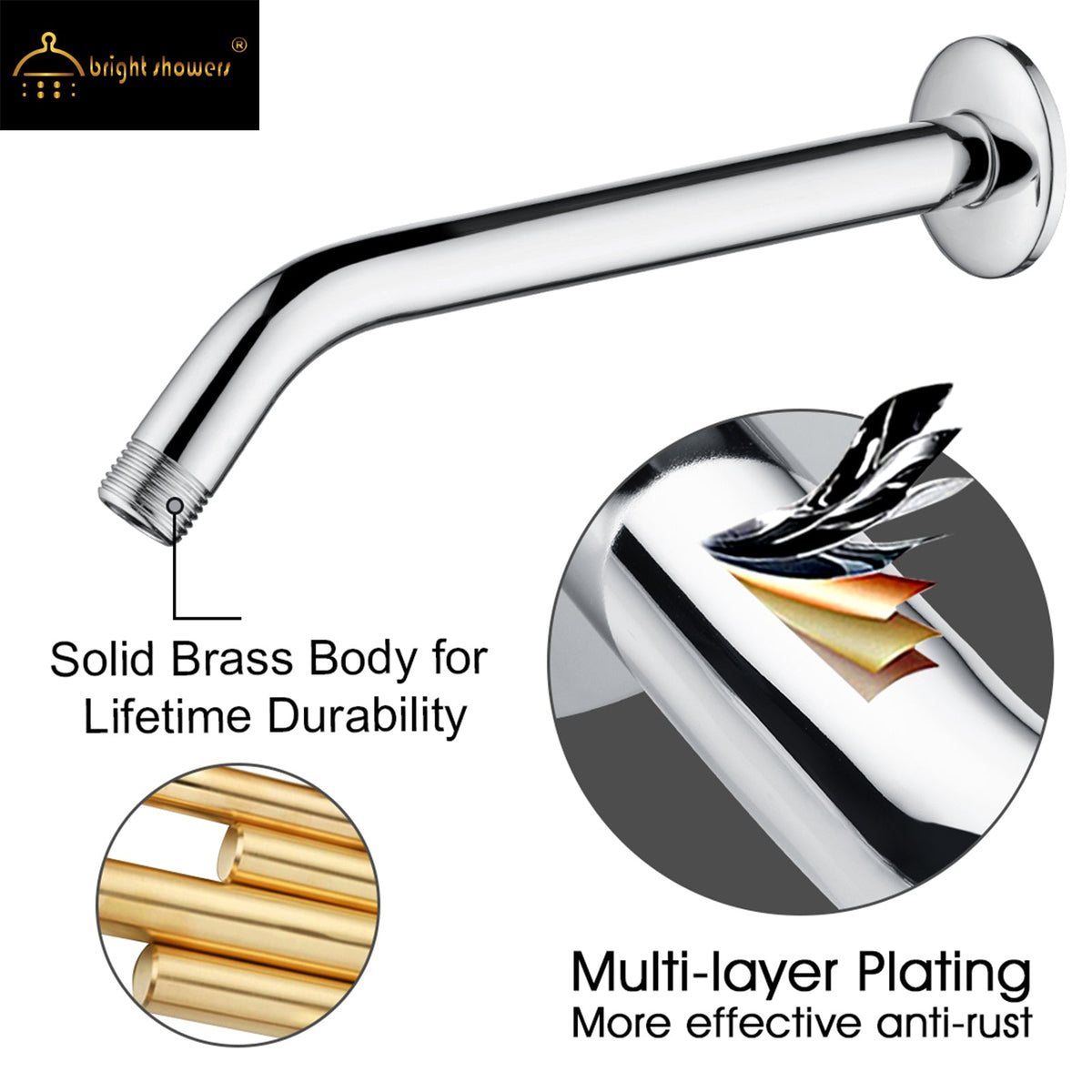 10 Inch Solid Brass Shower Head Extension Arm, Wall Mounted Shower Pipe Arm