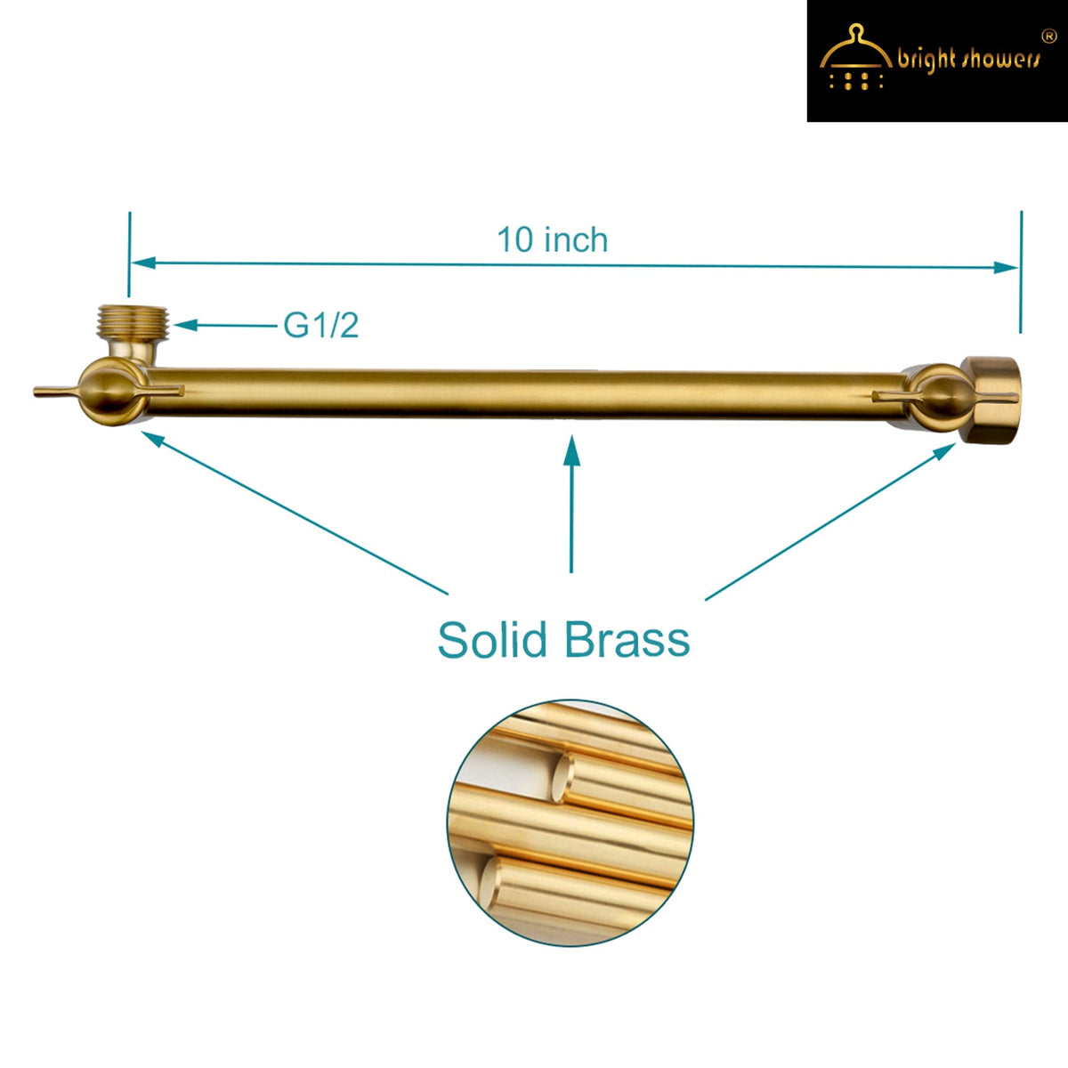 10 Inch Brass Shower Head Extension Arm, Height & Angle Adjustable
