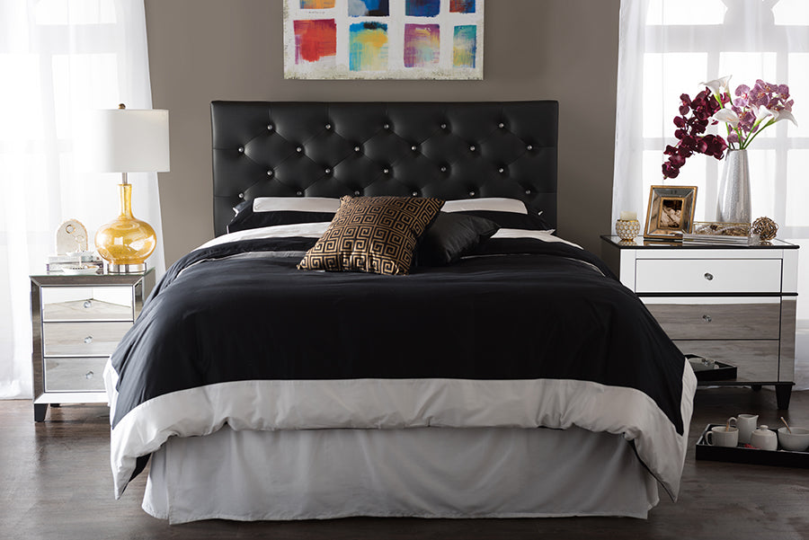 Baxton Studio Viviana Modern and Contemporary Black Faux Leather Upholstered Button-tufted Full Size Headboard