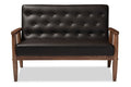 Baxton Studio Sorrento Mid-century Retro Modern Brown Faux Leather Upholstered Wooden 2-seater Loveseat