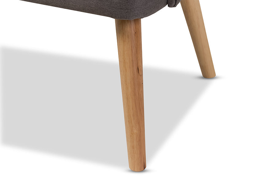 Baxton Studio Melody Mid-Century Modern Natural Wood Finishing Grey Fabric 2-Piece Settee Set