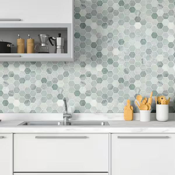 Open Box MSI Icelandic Green 2 in. Hexagon 12 in. x 12 in. x 0.38 in. Polished Marble Mesh-Mounted Mosaic Tile (9.8 sq. ft./case)